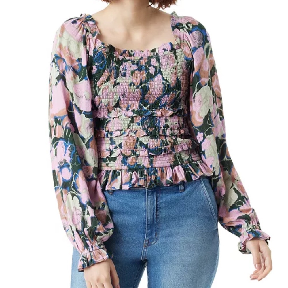 Sam Edelman Misha Multicolored Ruched Long Sleeve Blouse